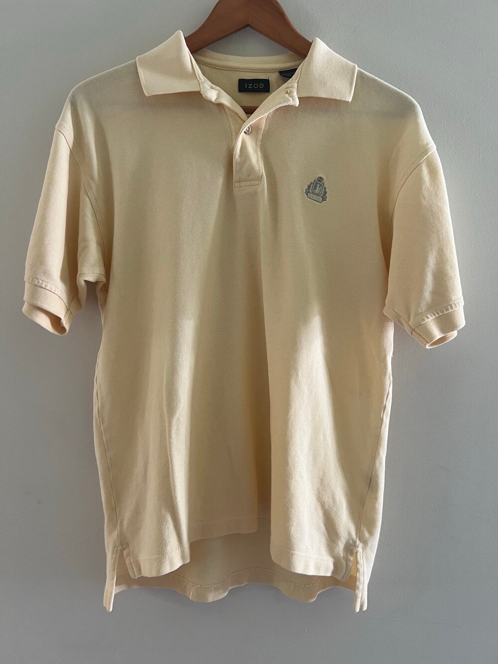 IZOD Men's 100% Cotton Short Sleeve Polo Shirt Yellow Gray Size Small JL